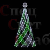 Светодиодная уличная елка "Завиток" 3.5 м Бело-Зеленая с макушкой